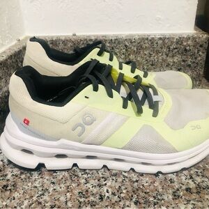 On Running White and Light Yellow Sneakers